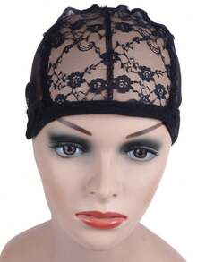 1pc Adjustable Lace Wig Cap, For Wig Making, Black - Black - View 1