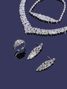 5PCS/1Set Bridal Necklace,Earring,Ring,Bracelet Luxury Cubic Zirconia Jewelry Set For Woment Wedding And Banquet Accessories