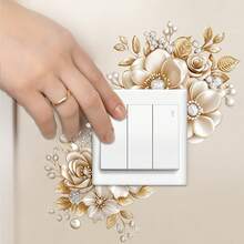 Luxury Gold Floral Switch Stickers, Removable Self-Adhesive Vinyl Decals With Pearls And Rhinestones, Perfect For Adding Elegant And Charming Ambiance To Home Decor - Gold - View 7
