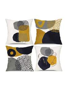 4 件套波西米亚风芥末黄和灰色抽象艺术抱枕套 - 18x18/16x16/20x20 英寸，几何简约装饰，融合中世纪和现代美学 - 柔软，可机洗，适用于沙发和家居装饰（不含枕芯） - 彩色 - 查看 13