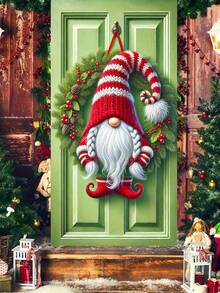 1 Stück Weihnachts-Tür-Abdeckung mit rotem Lastwagen im Winterstil, charmanter Polyester-Rechteck-Tür-Dekor mit schneebedeckter Kirche, Kranz & festlichen Geschenkdetails, leicht & einfach zum Aufhängen, Feiertags-Wanddekoration für Innen/Außen Weihnachtsfeierlichkeiten, ideal für Vordertür-Verzierung, Heimdekoration & Weihnachtsparty-Zubehör