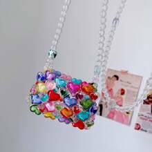Mini Heart Shape Beaded Square Bag Colorblock Fashionable, Perfect For Music Festival, Perfect Valentine's Day Gift For Her, Best Valentines' Gift Choice Ever, Fashionable Heart Purse, Perfectly Match With Valentine Day Dress - Nhiều màu - Xem 8