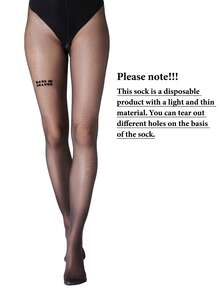 1件装女士黑色哥特式英文字母透明紧身裤，修身款，适合体重40-60公斤的女性