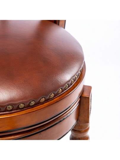 Cowhide Top Wooden Bar Stool, 360 Degree Swivel Height Stoel Home Kitchen Counter, Morden Stool view 7