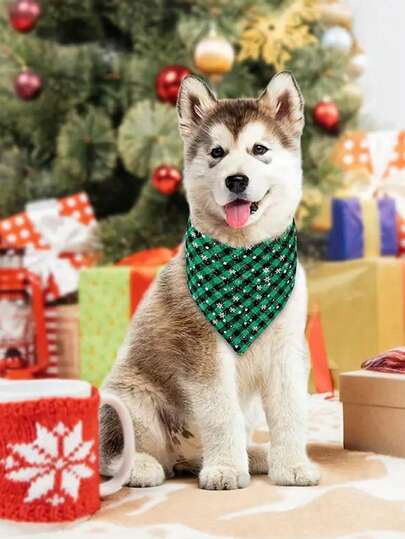 Reversible Christmas Dog Bandanas Boy Girl Dog Costume For Party Green Snowflake