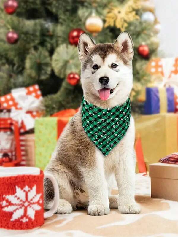 Reversible Christmas Dog Bandanas Boy Girl Dog Costume For Party Green Snowflake