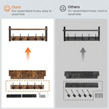 Senmeo Perchero de pared retro con ganchos - Estante flotante de madera maciza - Ideal para la entrada, llaves, toallas de baño y almacenamiento de cocina - Retro - Ver 6