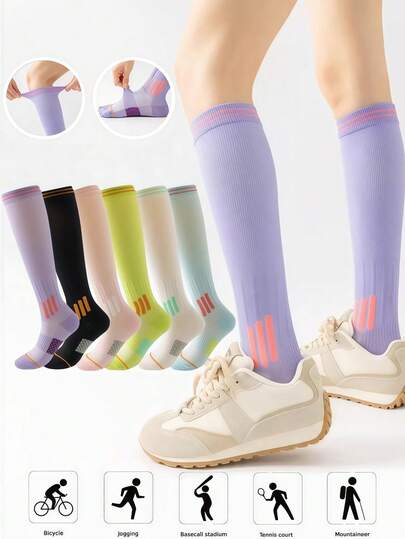 3/6 双运动压力袜 20-30 毫米汞柱，男女适用 - 20-30 毫米汞柱运动压力袜，男女适用，及膝，适合护士、孕妇、跑步、医疗和旅行，为跑步、运动、骑自行车提供最佳支撑