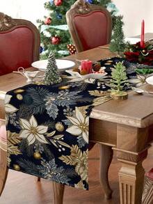 1pc Christmas Floral Table Runner, Christmas Decor Table Runner, Christmas Linen-Like Table Runner, Table Runner, Table Runner, 1pc Table Runner, 4pcs Placemats, 1pc Pillow Cover, 3 Products Available, Seasonal Home Decor Indoor & Outdoor Party Supplies, Winter Home Decor, Christmas Decoration, Christmas Room Decor, Christmas Party Decoration