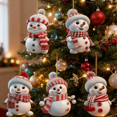 5pcs/1 2Dcute Snowman Christmas Tree Ornaments, Painted Style Acrylic Window Ornaments, Christmas Tree Decorations, Christmas Tree Sun Catcher, Exquisite Snowman Holiday Ornaments/Christmas/Christmas Decorations/Christmas Decorations Home/Room Decor Bedroom/Christmas Gifts/Room Decor/Home Decor/Winter Decorations/Christmas Stocking Fillers