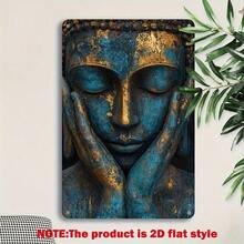 2D Flat - Vintage Buddha Metal Wall Art - 20.32x30.48 Cm Durable Iron Decor With Rustic Blue & Golden Design For Indoor/Outdoor Use In Living Room, Garden, Or Patio, Indoor Wall Decor | Vintage Wall Plaque | Weathered Finish, Zen Home Decor, Best For Christmas, Perfect For Thanksgiving