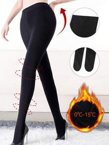 1条300D保暖内衬高弹力紧身连裤袜，塑形提拉，黑色，百搭舒适 - 黑色 - 查看 1