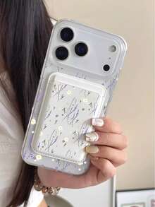 Lavender And Small White Daisies + Magnetic Card Holder With The Same Pattern Phone Case Suitable For Compatible With Iphone 17.17Air,16,16E,15, 14, 13, 12, 11, PRO MAX, X, XS, PLUS As Well As Galaxy S22/23/24/25Edge Ultra/FE+, Wallet Accessory For 1-2 Cards With Built-In - 彩色 - 查看 3