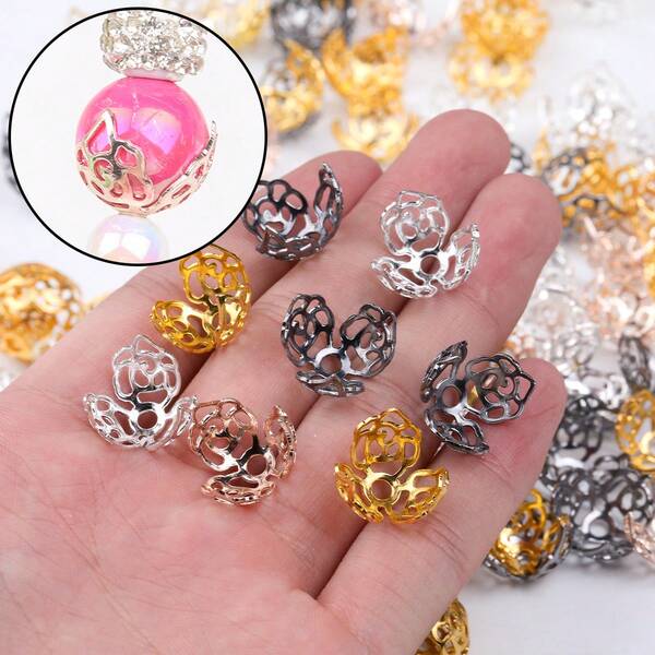5-10 قطعة من أغطية الوردة الذهبية والفضية والرمادية والسوداء لخرز دائري بقطر 16 مم، أغطية معدنية للخرز والشرابات، أغطية لنهايات البتلات، أغطية لخرز اللوتس، لصنع الأقلام والأقراط والقلائد والأساور والمجوهرات، زهور مجوفة