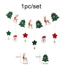 1 set de bannière décorative en feutre rouge et vert, décoration murale pour fête de Noël, ornements en pompon représentant le Père Noël, le sapin de Noël, le renne, le bonhomme de neige - Multicolore - Voir 5