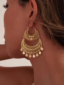 2 Stücke Cut Out vintage U-förmige Quasten Ohrringe, bohemian Stil Quasten Halbmond lange Ohrringe zum Baumeln