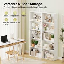 5-Tier Bookshelf Open Bookcase Freestanding Display Shelf Storage Organizer - 白色 - 查看 8