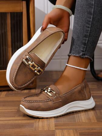 Dammode Loafers, Mångsidiga Mjuka Sulor Halkfria Enfärgade Slip-On Skor, Varma Termofodrade För Vintern