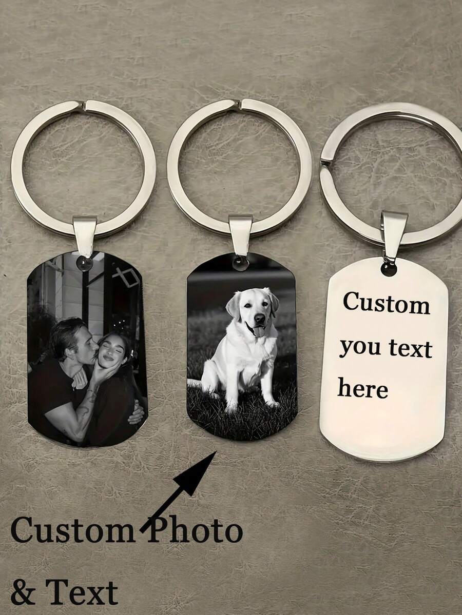 1pc Personalized Photo Keychain, Engraved Picture Keychain, Anniversary Gift, Custom Photos Text Keychain, Unique Keychain, Boyfriend Gift, Girlfriend Gift Idea, Valentine's Day Gift, Halloween, Christmas Gift - Multicolor - View 1
