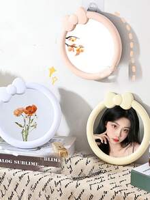 Cartoon Round Bow Makeup Mirror, Bedroom Vanity Mirror, Student Dorm Desktop Small Mirror, Korean Style Mirror, Tabletop Home Use Rotatable Retro Palace Style Makeup Mirror, Double-Sided Tabletop Makeup Mirror,Cheap,Stocking Stuffers,Makeup,Makeup Tools,Cheap Stuff,Gifts,Gifts For Women,Christmas Gifts
