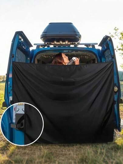Cortina de privacidad para la puerta trasera del coche de 5.9x7.5 pies - Pantalla negra impermeable para ducha y cambio al aire libre con 4 ganchos magnéticos resistentes, parasol para SUV, furgoneta, camión, caravana, perfecto para viajes por carretera, giras de aventura y campamentos familiares (plegable, fácil de guardar)
