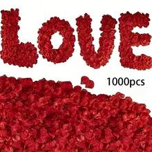 1000/3000 片红玫瑰花瓣 - 逼真的花卉装饰，无需护理，适合婚礼、情人节、派对装饰 - 适合室内和室外使用 - 耐用的塑料玫瑰、周年纪念、生日、照片背景 - 优雅的插花、婚礼装饰、散落的花瓣、可重复使用、活动美化、家居造型 - 紅色 - 查看 3