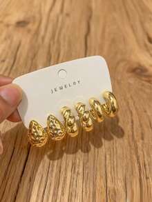 Bộ 6-18 khuyên tai thời trang tông vàng dành cho nữ, nhiều kiểu dáng phù hợp với nhiều trang phục khác nhau - Vàng - Xem 9