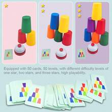 杯子堆叠游戏套装，桌面益智竞赛游戏，颜色分类识别早教训练，逻辑思维训练，杯子堆叠互动玩具，男孩女孩儿童节日派对礼物 - 彩色 - 查看 8