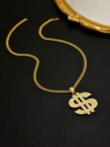 1pc Hip-Hop Retro Streetwear Photo Chain Dollar Sign Fully Rhinestone Pendant Necklace, Suitable For Men And Women Wearing Hip-Hop Style, Great Gift For Friends