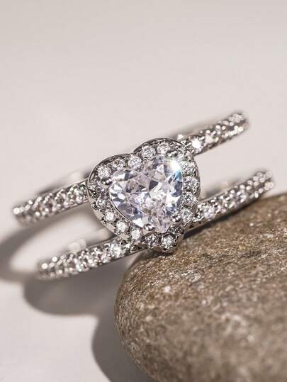 1 PC Pretty Cubic Zirconia Ring For Women For Wedding Engagement Anniversary Party Jewelry Valentine's Day Gift