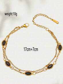 1 件女士多层锆石不锈钢手链，18K 镀金钻石首饰，高端配饰 - 彩色 - 查看 5