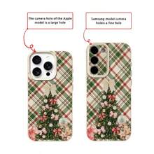 1 pieza Funda de teléfono de material TPU con diseño de árbol de Navidad a cuadros de invierno cálido, adecuada para iPhone/Redmi/17 ProMax