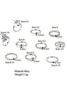 Set Of 10 Bohemian Style Fashion Rings For Women,  Jewelry Gifts - 銀色 - 查看 5