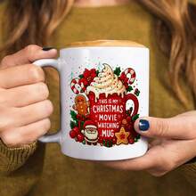 Christmas Movie Watching Mug, Festive Ceramic Cup With Santa, Gingerbread Man & Whipped Cream Design, Perfect For Holiday Beverages, Ideal Xmas Gift For Movie Lovers, Cozy Winter Drinkware For Home & Office - Christmas Cup - View 3