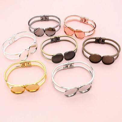 1pc 20mm Inner Size Bangle Bracelet Cabochons Blank Base Setting Double Tray Bezel DIY Jewelry Making Accessories Findings
