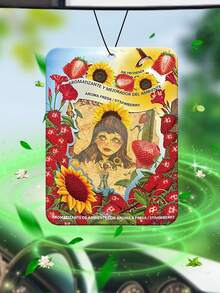 草莓La Chica Fresita空气清新剂，草莓、薰衣草和英国梨的香味，天然空气净化汽车悬挂式香薰片，汽车空气清新剂，香薰放松片，无酒精，耐阳光照射，豪华香氛系列，后视镜悬挂式香薰片，除臭剂，持久留香，男女通用，汽车和衣柜用天然香味空气净化器，五星级酒店级香氛，豪华香氛 - 小蒼蘭與英國梨香水味持續90天100%精油 - 查看 2