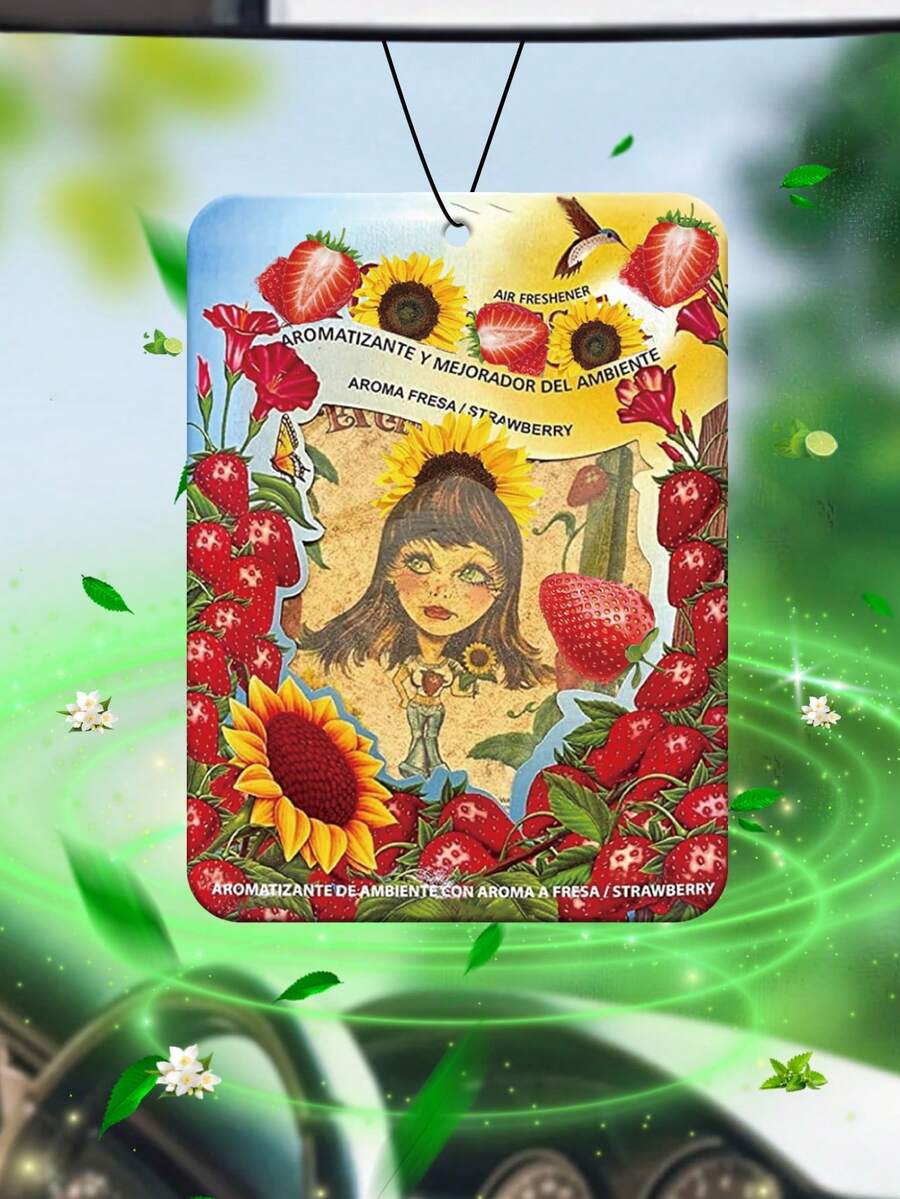 草莓La Chica Fresita空气清新剂，草莓、薰衣草和英国梨的香味，天然空气净化汽车悬挂式香薰片，汽车空气清新剂，香薰放松片，无酒精，耐阳光照射，豪华香氛系列，后视镜悬挂式香薰片，除臭剂，持久留香，男女通用，汽车和衣柜用天然香味空气净化器，五星级酒店级香氛，豪华香氛
