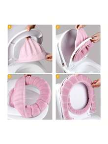 1pc Luxurious Plush Linen Toilet Seat Cover, Easy To Change - Super Soft, Hand Washed, Comfortable And Stylish - Multicolor - View 2