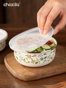 choxila 3/5件套搪瓷搅拌碗套装，带盖嵌套储物碗套装，适用于水果、麦片、冰淇淋、沙拉等食材，也可作盛菜碗，嵌套式食品储物容器，适合家庭厨房、露营、斋月、宰牲节等场合。