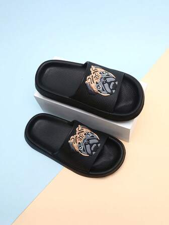 1 par tonårstofflor med skum, moderiktiga och coola mops-klistermärken, lätta EVA-flip-flops med halkfri lukt och resistenta egenskaper för inomhus- och utomhusbruk