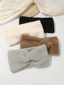 1 faixa de cabeça protetora de orelhas de pelúcia com design cruzado largo, estilo vintage, quente e à prova de vento para mulheres, acessórios de cabelo para outono/inverno - Multicolorido - Ver 2