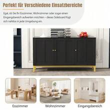 Stilvolles elegantes 3-türiges Sideboard mit Marmor-Tischplatte für Küche, Wohnzimmer und Esszimmer (Schwarz)