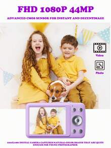 W&O 2.4-Inch Digital Camera, FHD 1080P, Digital Point And Shoot, Retro 64MP For Vlogging With Anti Shake 16X Zoom, Compact, 32GB SD Card Included,MP3 Player, With Flashlight -Best Gift For Beginners Of Cameras - Purple-q3 - View 4