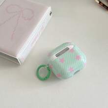 Green Striped Pink Star Earphone Case + Hanging Loop Set, Compatible With Apple Pro 3/Pro 2/Pro/ 4/3/2 Case, Fashionable Earphone Protective Cover - Green - View 3