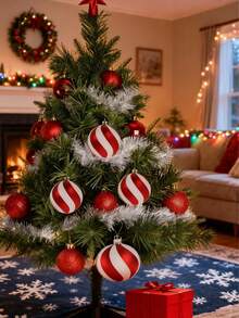 6 pezzi, Palline di Natale, Serie Rosso e Bianco, Stile Dipinto, Decorazioni Sospese per Albero di Natale, Palline di Natale per Centro Commerciale, Natale, Decorazioni Natalizie, Gadget per Feste di Natale, Oggetti Strani, Decorazione per la Stanza, Decorazione d'di Tendenza - Multicolore - Visualizzare 5