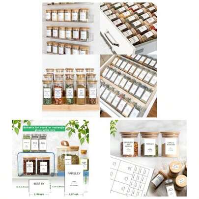 191 Spice Jar Labels Preprinted Minimalist Stickers - White Waterproof Label - Fit Round Or Rectangle Spice Jars - Herb Seasoning Kitchen Pantry Labels