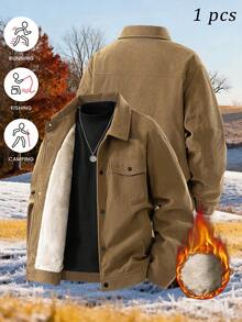 Men's Sherpa Collar Jacket, Corduroy Padded Coat, Thickened Work Wear, Autumn/Winter