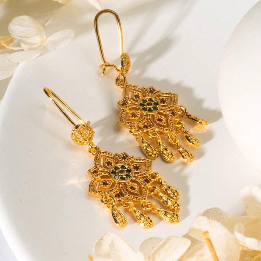 BlingBling Retro Four Leaf Clover Style Plated 24K Golden Women's Earrings, Fashionable Daily Wear For Women's Jewelry Accessories As A Gift To Her - Vàng - Xem 1