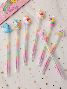 4/6 قلم شفاف بتصميم وحيد القرن كرتوني للبنات، قلم كتابة لطلاب المدارس، هدية قرطاسية للأطفال، جائزة مدرسية، قلم مائي - متعدد الألوان - مشاهدة 2