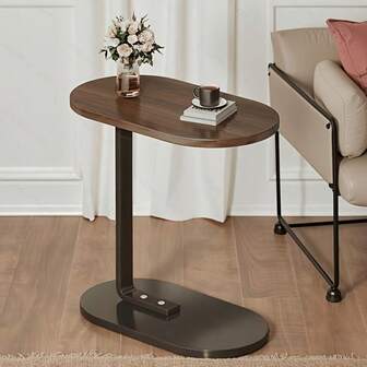 1 Stück ovaler Beistelltisch mit abnehmbarem Rand - platzsparender Holz-Sofatisch für Wohnzimmer oder Schlafzimmer, modernes Design mit Holzplatte und Metallgestell, mehrstufig für Kaffee, Snacks, Bücher und Deko | minimalistischer Beistelltisch | Hartholz-Tischplatte, Wohnzimmer-Couchtisch